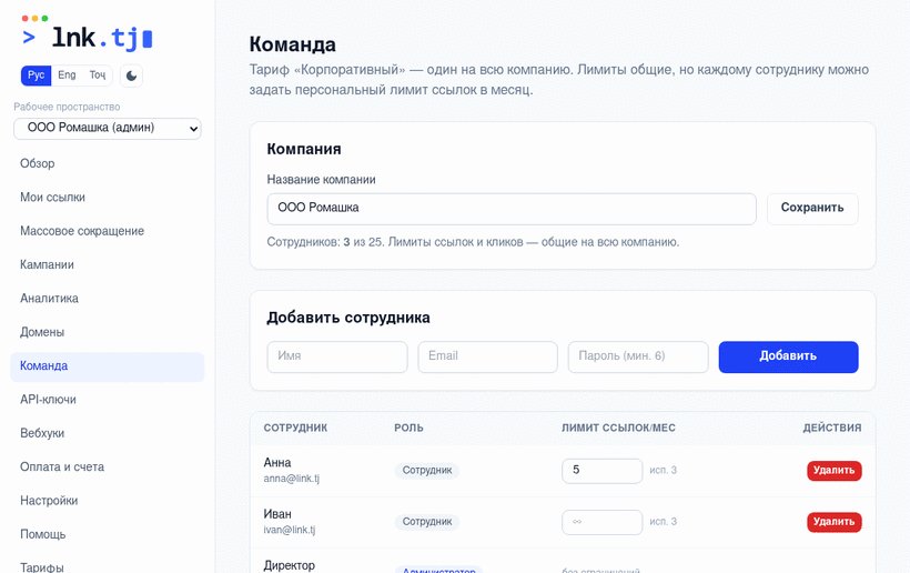 Компания и сотрудники — демо