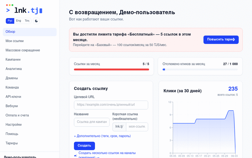 Создание короткой ссылки — демо